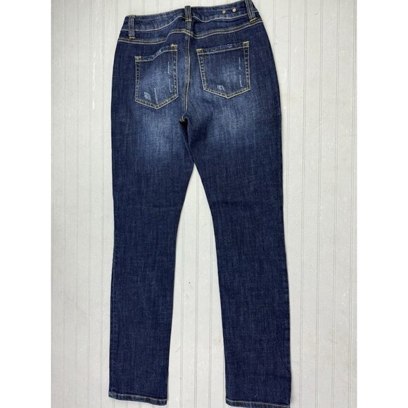 Cabi Size 2 Womens Jeans High Straight Stretch Dark Wash Distress - Picture 3 of 3